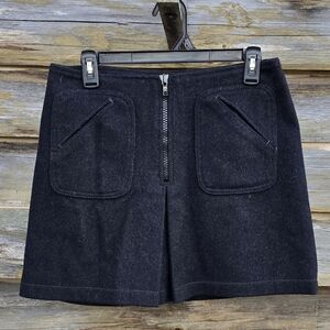 GAP Black Wool Mini Skirt with Front Zip & Patch Pockets | Virgin Wool Blend